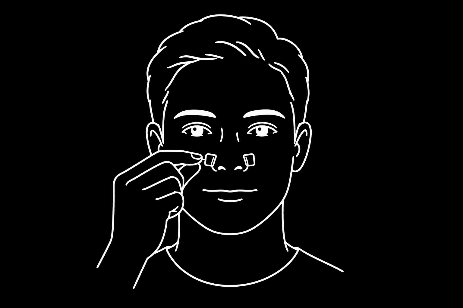 Dibujo del posicionamiento de dos pequeños adhesivos a los lados externos de la nariz.
